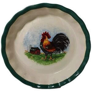 Ceramic Rooster Fluted‎ Pie Plate Baking Dish Harvest Fall Barn ABC Distributing